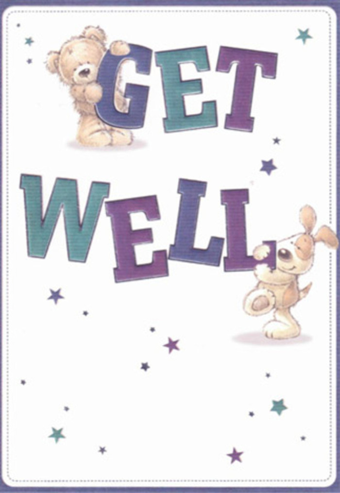 Capturing the lighthearted warmth of New Barnet's tree-lined streets, this illustrated get well card features an endearing bear and puppy duo, their soft forms enveloped in subtle textures that nearly leap off the page. The bear, with its velvety fur rendered in delicate strokes, sits playfully on the word 'GET,' while the puppy gleefully balances on 'WELL,' his expressive face beaming encouragement. Surrounding them, stars twinkle in shades of violet and deep blue, as if sprinkling little wishes for healing through the air. The white background imparts a sense of fresh beginnings-a gentle nod to the clarity and optimism that come with every new day spent in New Barnet. Bold, rounded lettering in purples and aquas gives the design an uplifting foundation, mirroring the contemporary bouquets crafted daily by local florists nearby Hadley Common. Everything about this card-its colours, its friendly figures, its lively composition-feels intentionally soothing, much like the thoughtful touches added to an arrangement intended to cheer a loved one. When paired with a floral delivery from a shop on Station Road, this card extends a heartfelt local embrace, perfectly suited for wishing someone strength and comfort as they recover.