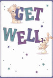 This get well card radiates positivity, echoing the community warmth found across New Barnet. Illustrated with a playful touch, a cuddly teddy bear nestles comfortably atop the word 'GET,' its fur depicted with a softness that invites the imagination, while a cheerful puppy balances against the 'WELL' below, floppy ears and tender gaze brimming with encouragement. The distinctive lettering-rendered in vivid indigo and teal-pops against a gentle cream background, providing an uplifting visual energy akin to fresh blooms in a shop window on Leicester Road. Scattered throughout, whimsical stars in lilac, turquoise, and subtle blue bring a touch of magic, like well-wishes floating on a breeze near local park gardens. The playful scene is full of tactility, from the imagined warmth of the bear's coat to the puppy's silky ears, bringing tangible comfort even in printed form. Designed with thoughtful care-much like a bouquet arranged by the expert hands at Flowers New Barnet-this card carries not just a message, but genuine support and kindness, delivering a moment of solace and hope to anyone in recovery within the heart of the community.